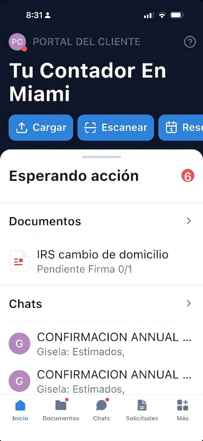 Portal privado de clientes de Tu Contador en Miami con documentos y consultas organizadas